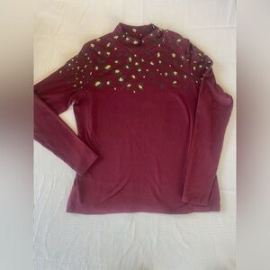 Kim Rogers Maroon Cotton Top with Patterned Accents